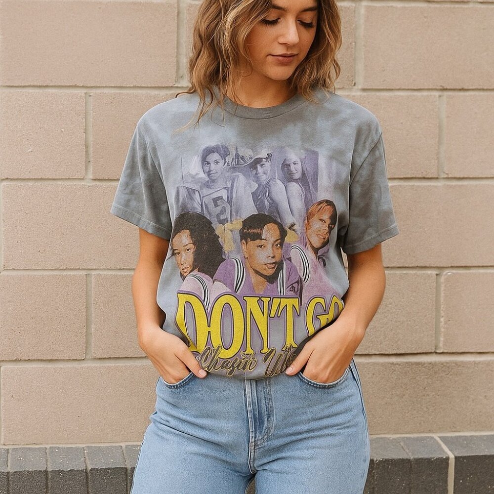 NWOT TLC Don’t Go Chasin’ Waterfalls 90s Graphic Tee M Grey Tie-Dye